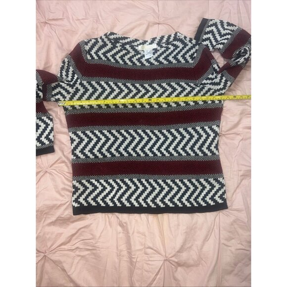 Alessa W Womens Black White Red Geometric Print Shoulder Sweater Top Size 10 - Picture 4 of 6